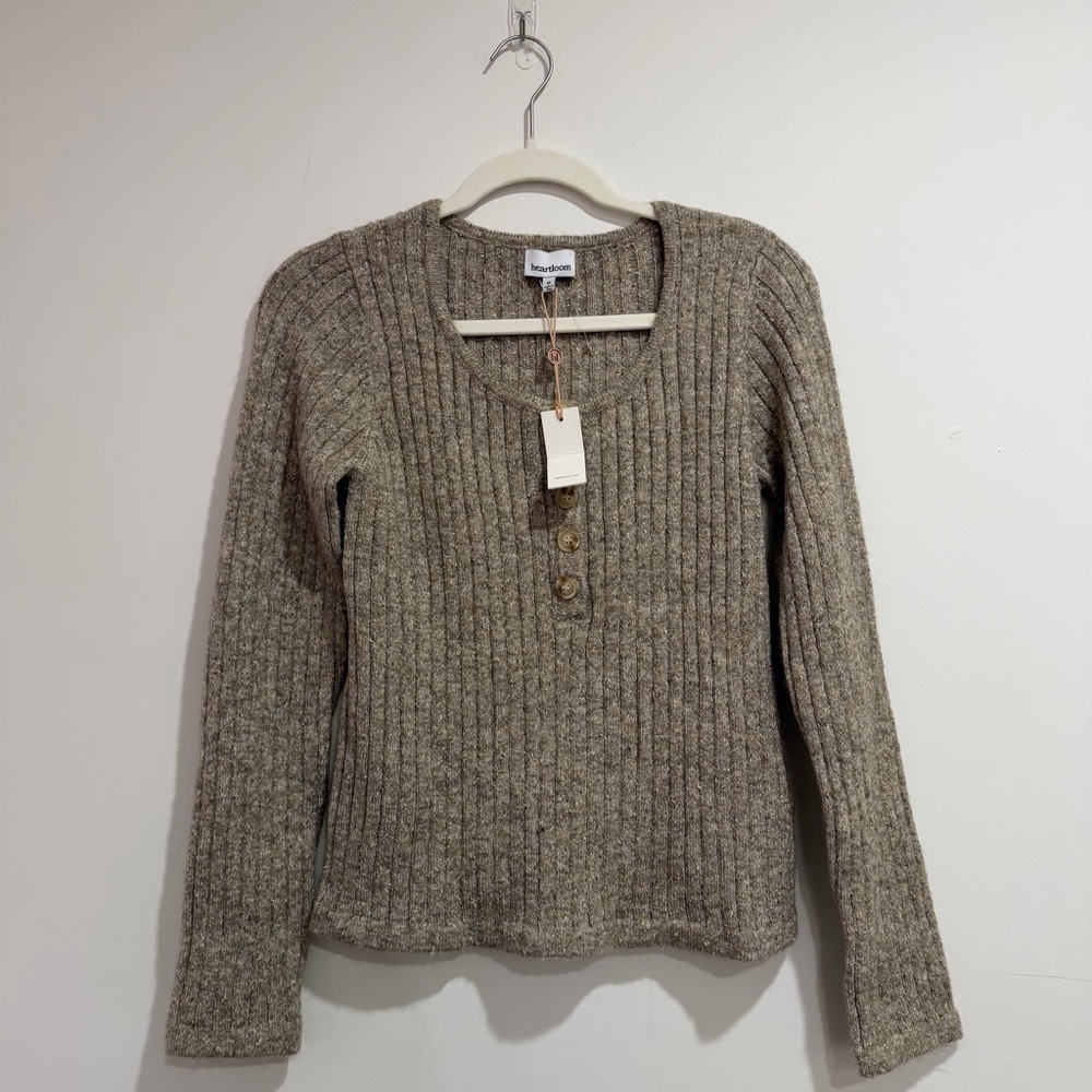 Heartloom Heathered Taupe Ribbed Scoop Neck Sweater